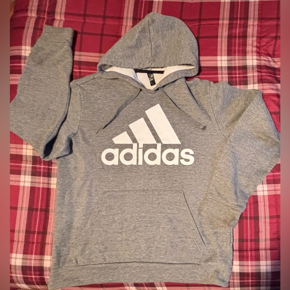 Adidas Men's Heather Gray Hoodie with White Logo